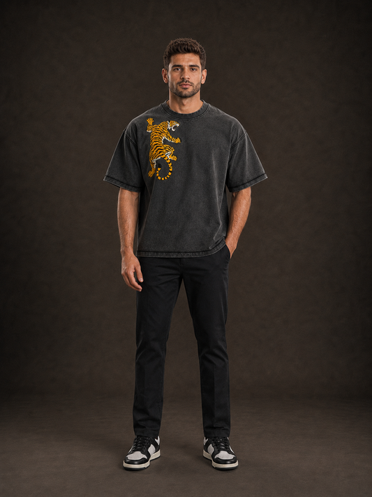 Embroidered Tiger 400 GSM T-Shirt