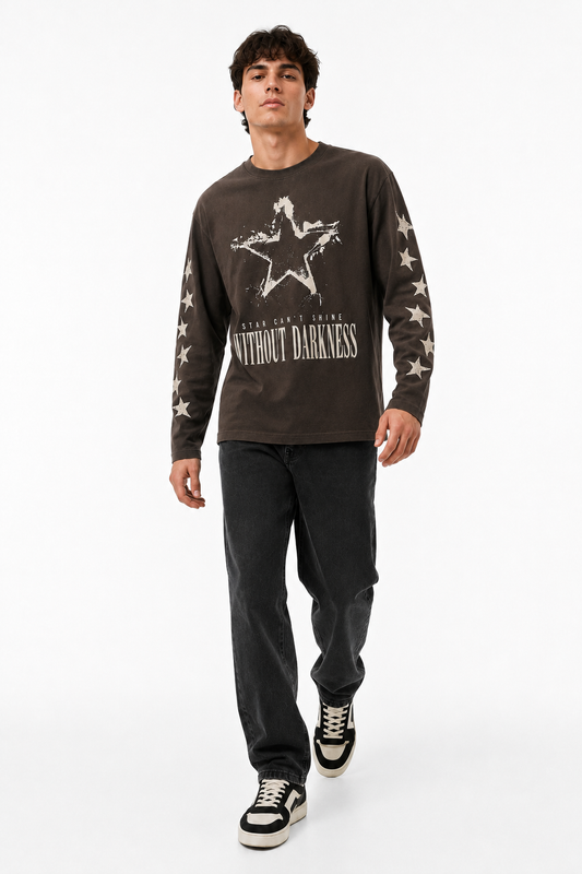 Without Darkness Star Graphic Brown Long-Sleeve T-Shirt