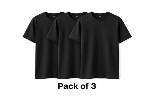 Black Premium Cotton T-Shirts – Breathable Crew Neck Everyday Essential(Pack of 3)
