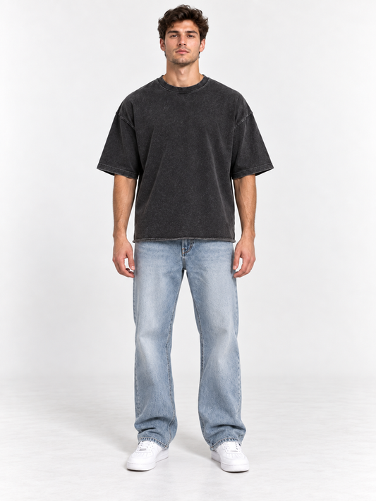 Essential Acid-Wash Oversized Baggy T-Shirt – Vintage Black