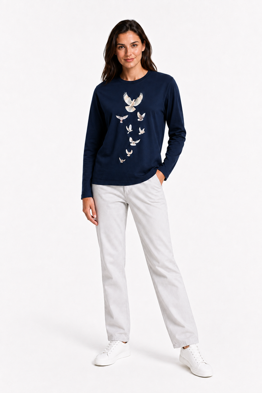 Flight of Peace Navy Dove Graphic Long-Sleeve T-Shirt
