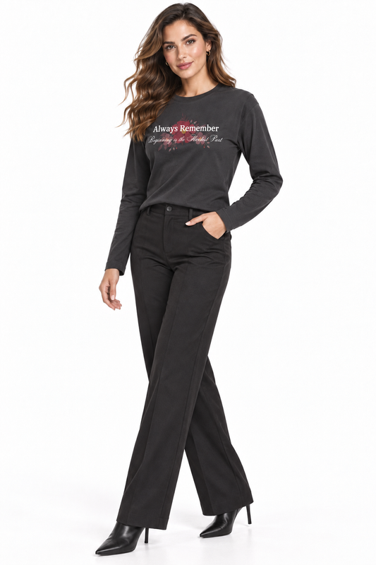 Always Remember Motivational Long-Sleeve Tee – Charcoal Black