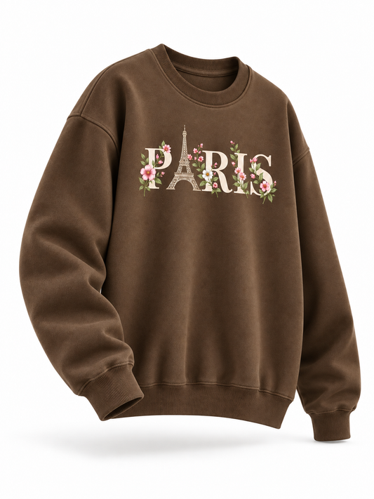Paris in Bloom Unisex Sweatshirt – Mocha Brown