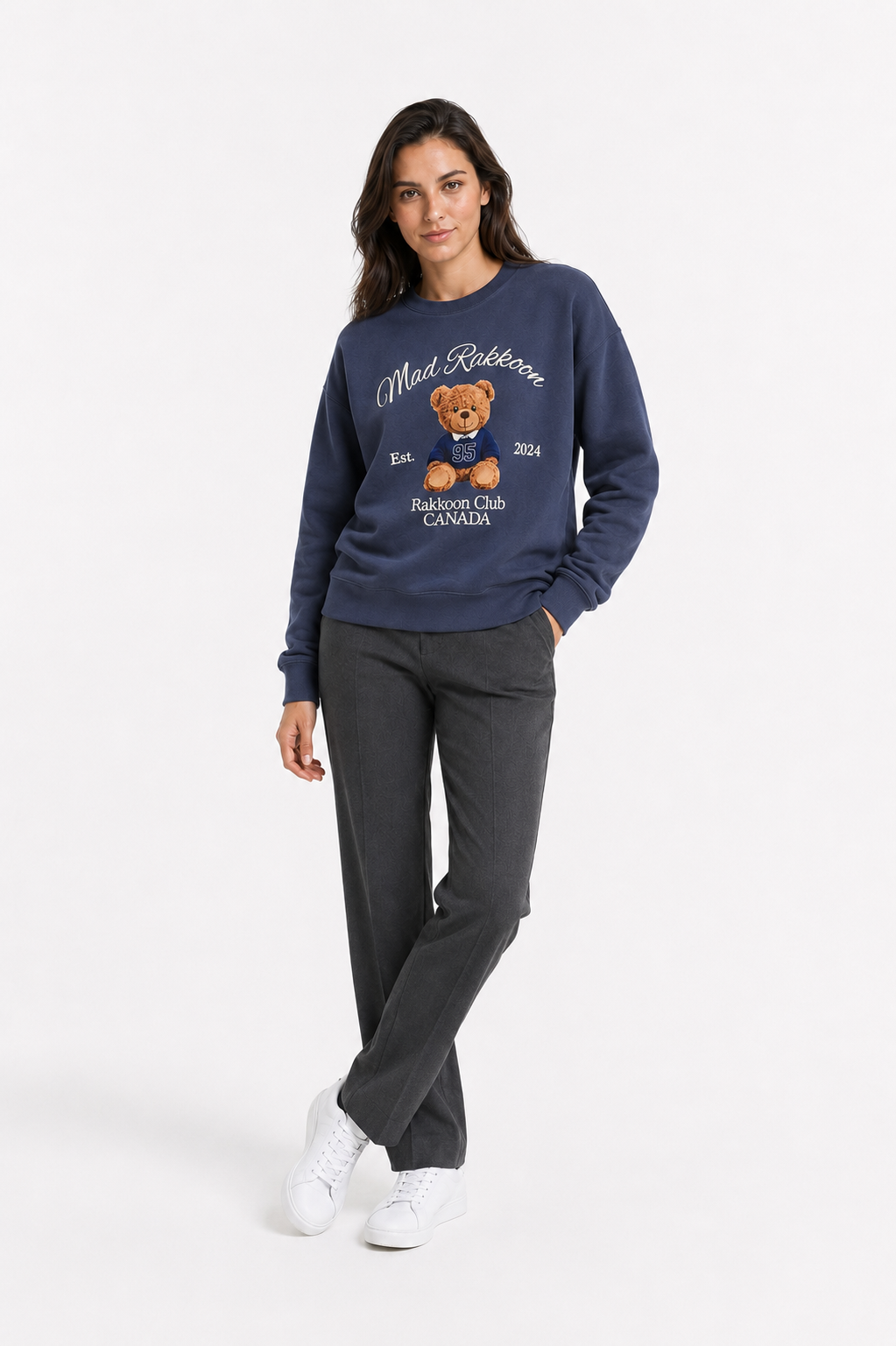Mad Rakkoon Teddy Club Puff-Print Sweatshirt – Navy