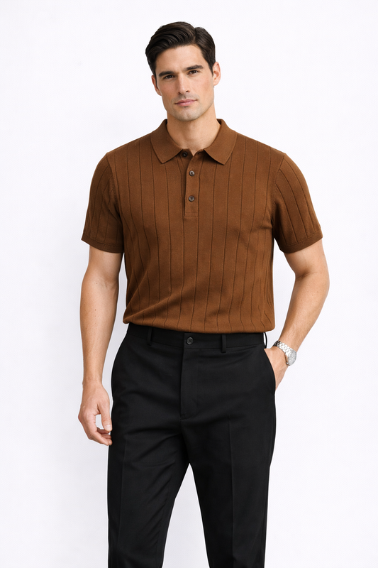 Brown Knit Polo T shirt