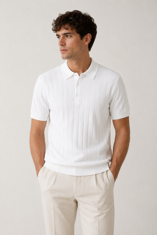 White Knit Polo T shirt