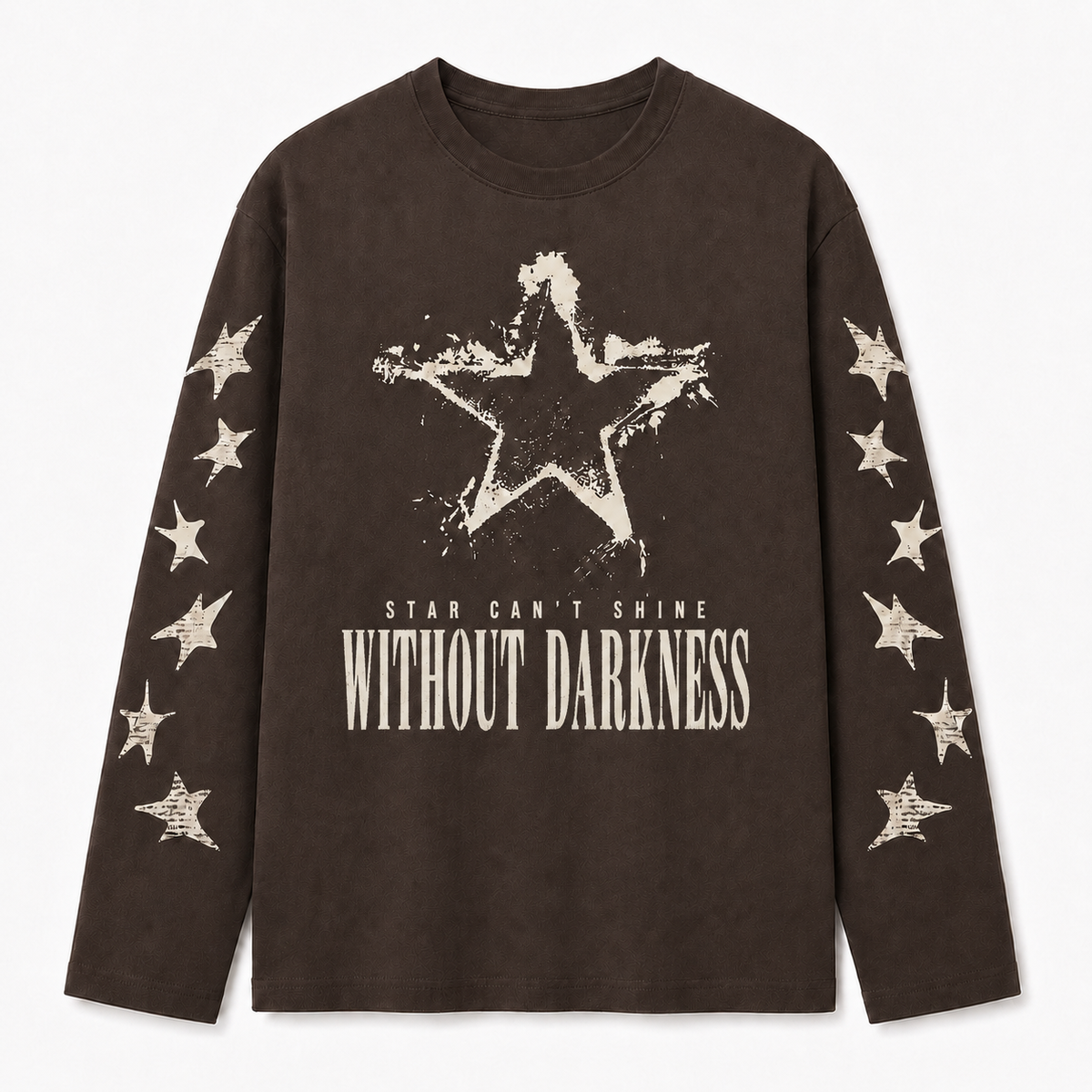 Without Darkness Star Graphic Brown Long-Sleeve T-Shirt