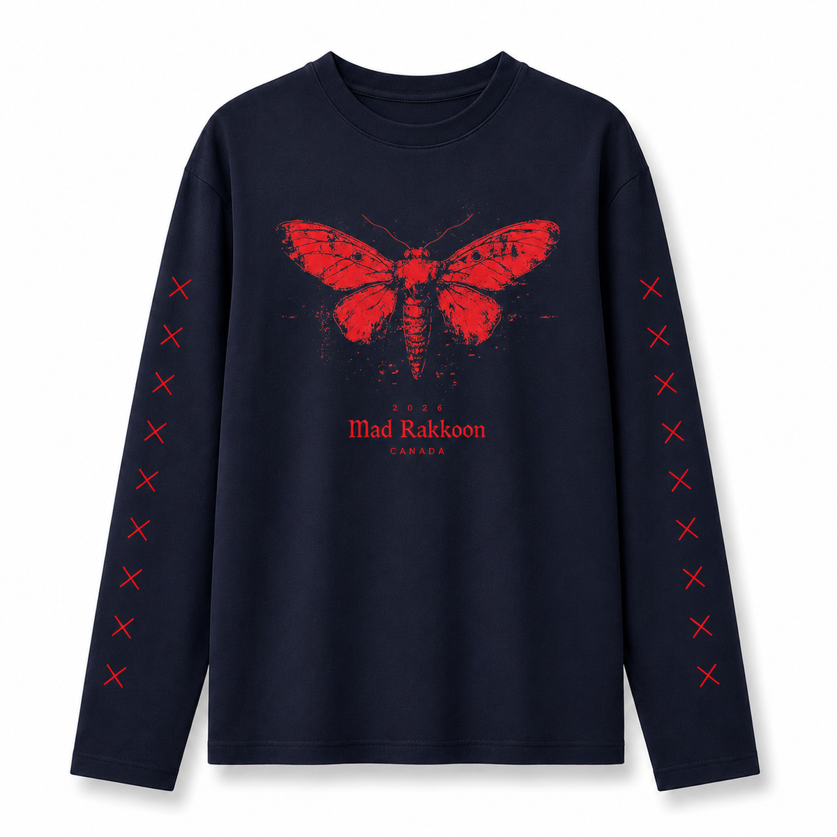 Red Moth Graphic Navy Long Sleeve T-Shirt – Regular Fit