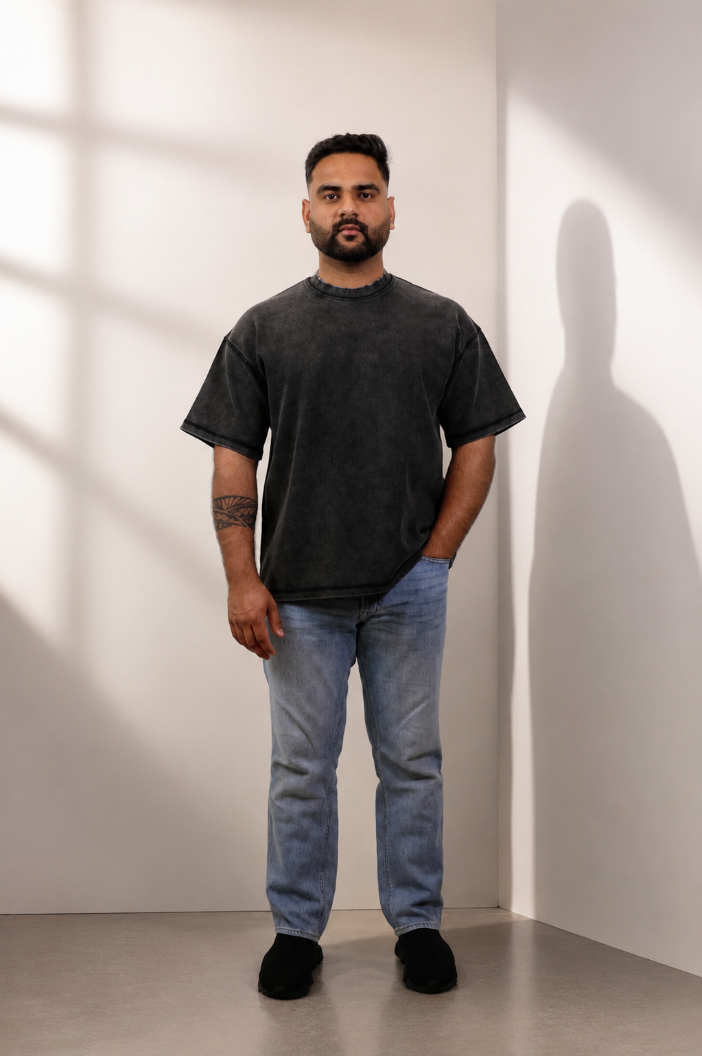 Faded Black Baggy T shirt Heavyweight.