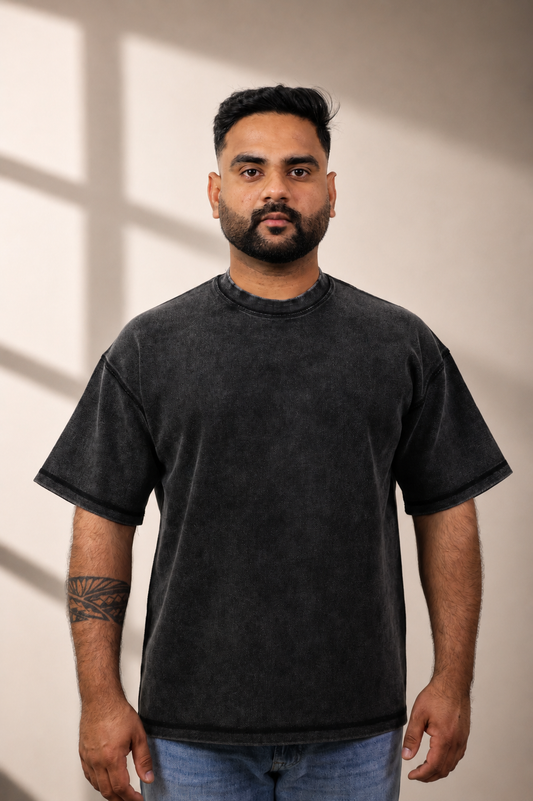 Faded Black Baggy T shirt Heavyweight.