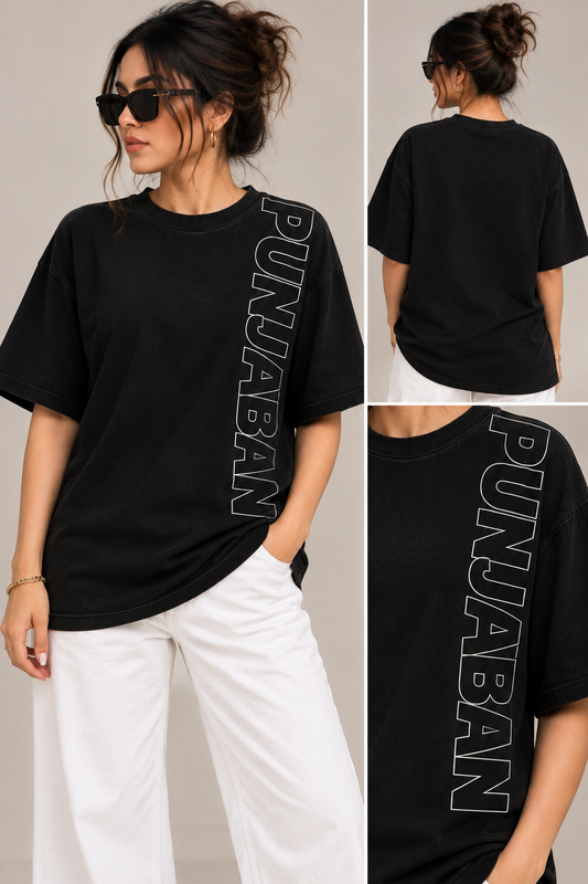 Punjaban Women’s Black Acid Wash Oversized T-Shirt