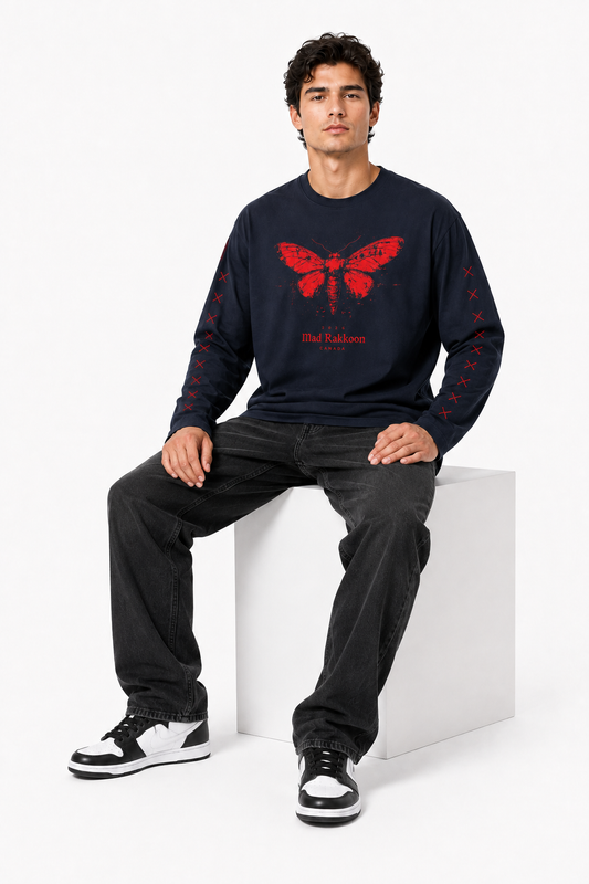 Red Moth Graphic Navy Long Sleeve T-Shirt – Regular Fit