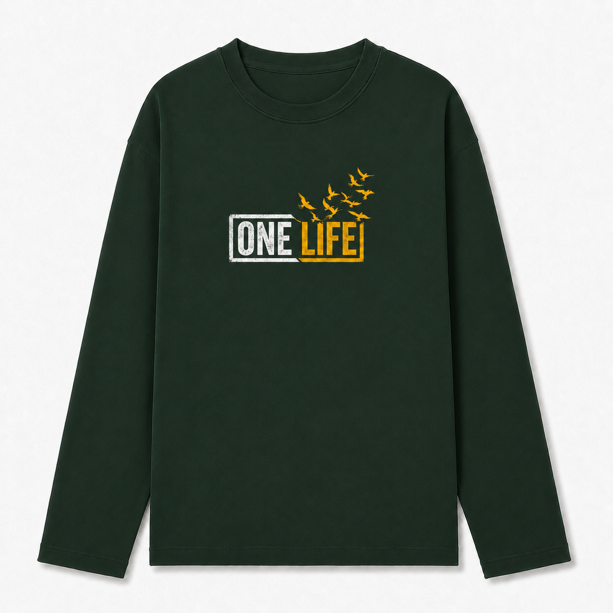 One Life Bird Graphic Forest Green Long Sleeve T-Shirt – Regular Fit