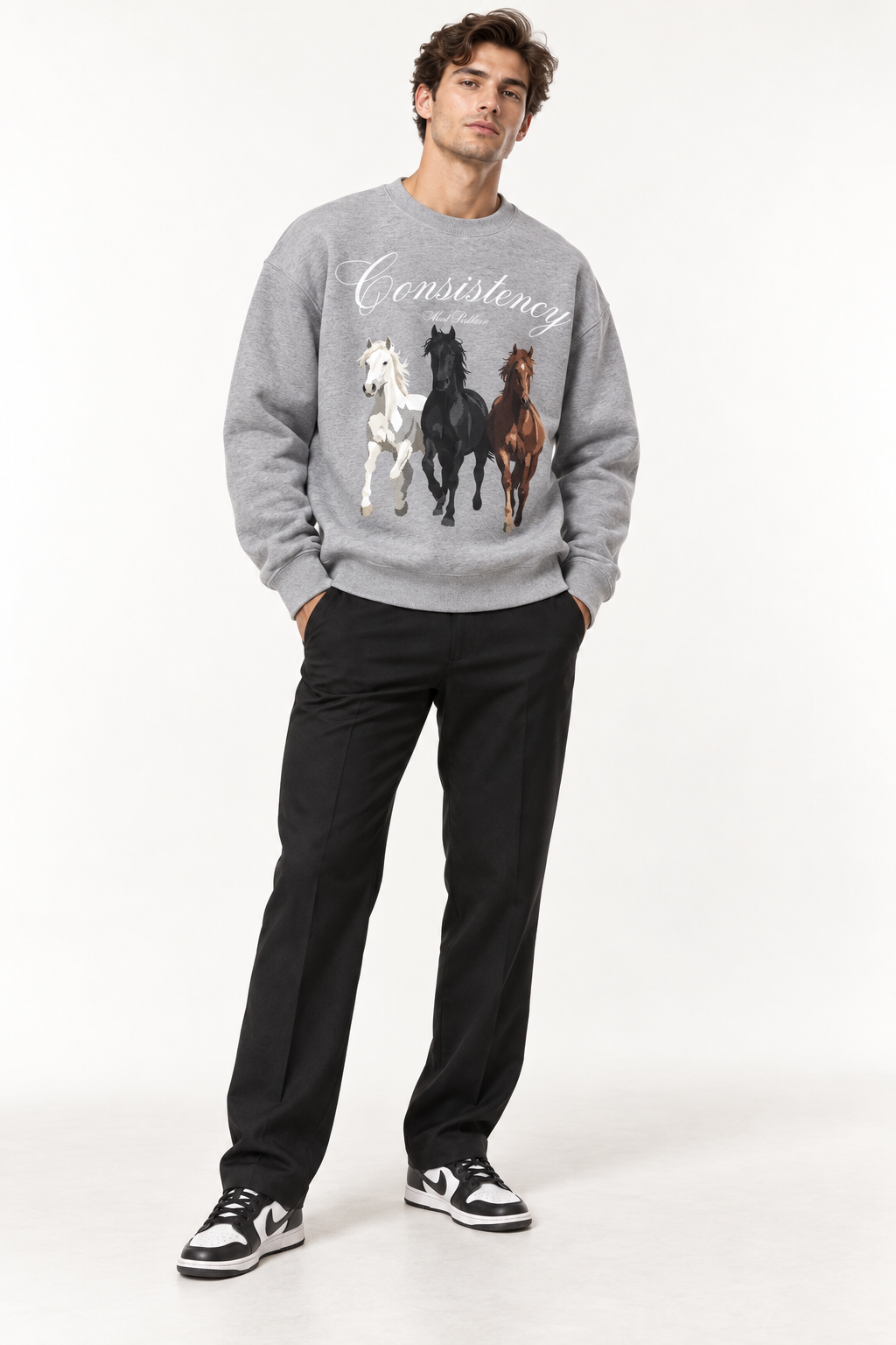 Consistency Three Horses Unisex Sweatshirt – Heather Grey