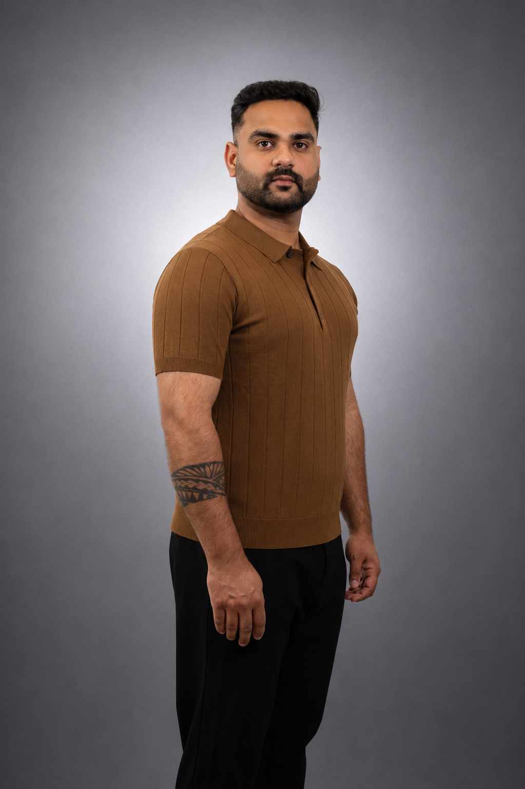 Brown Knit Polo T shirt