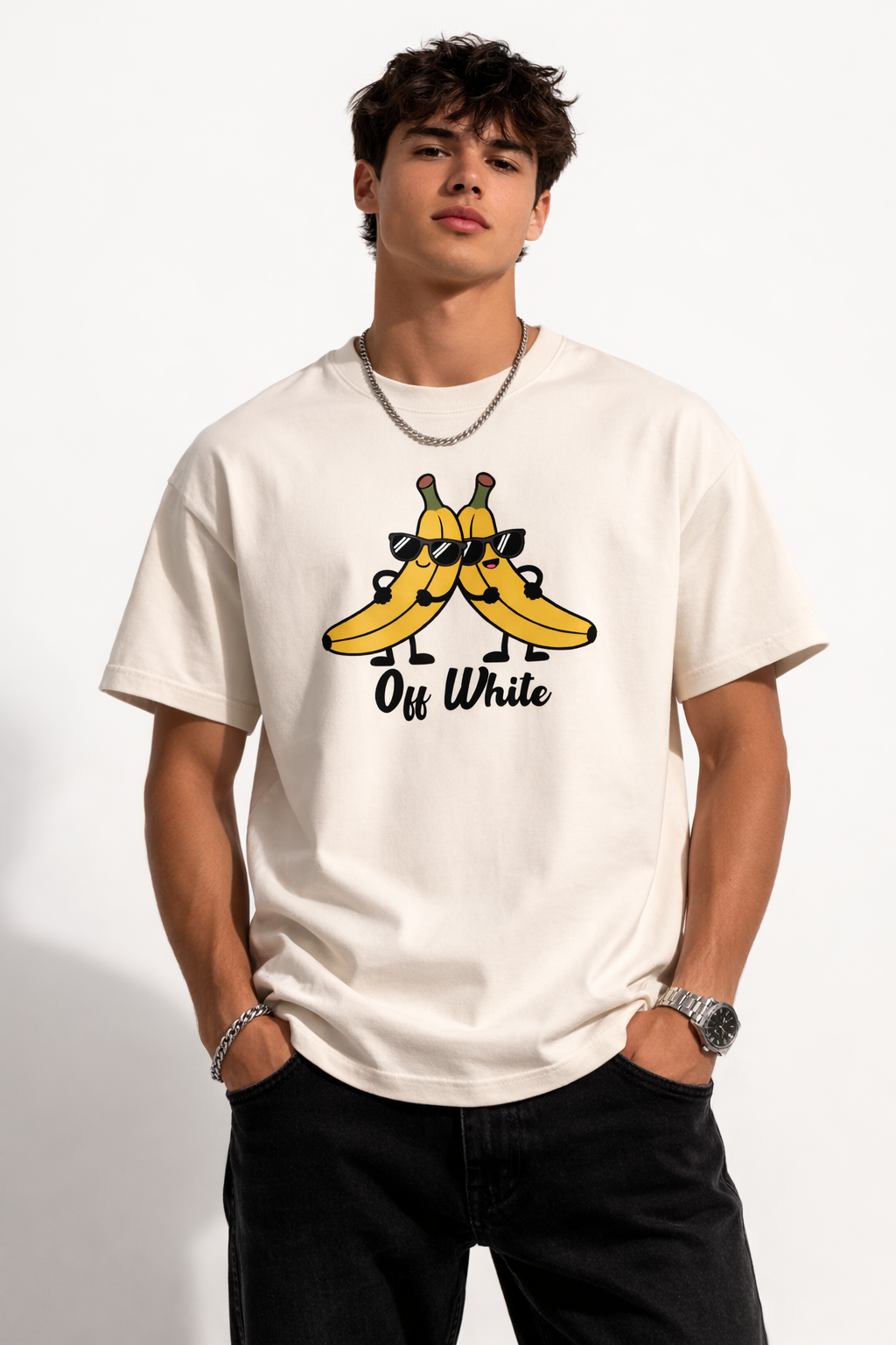 Off White Banana Graphic T-Shirt – Relaxed Fit Cotton Tee