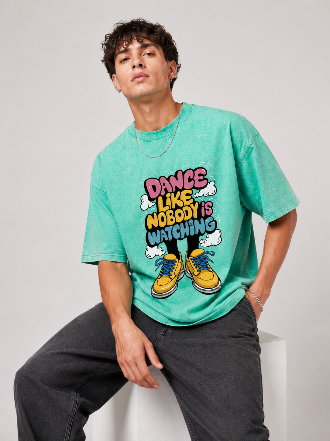 Acid Wash Mint Green Oversized T-Shirt | 240 GSM Premium Cotton