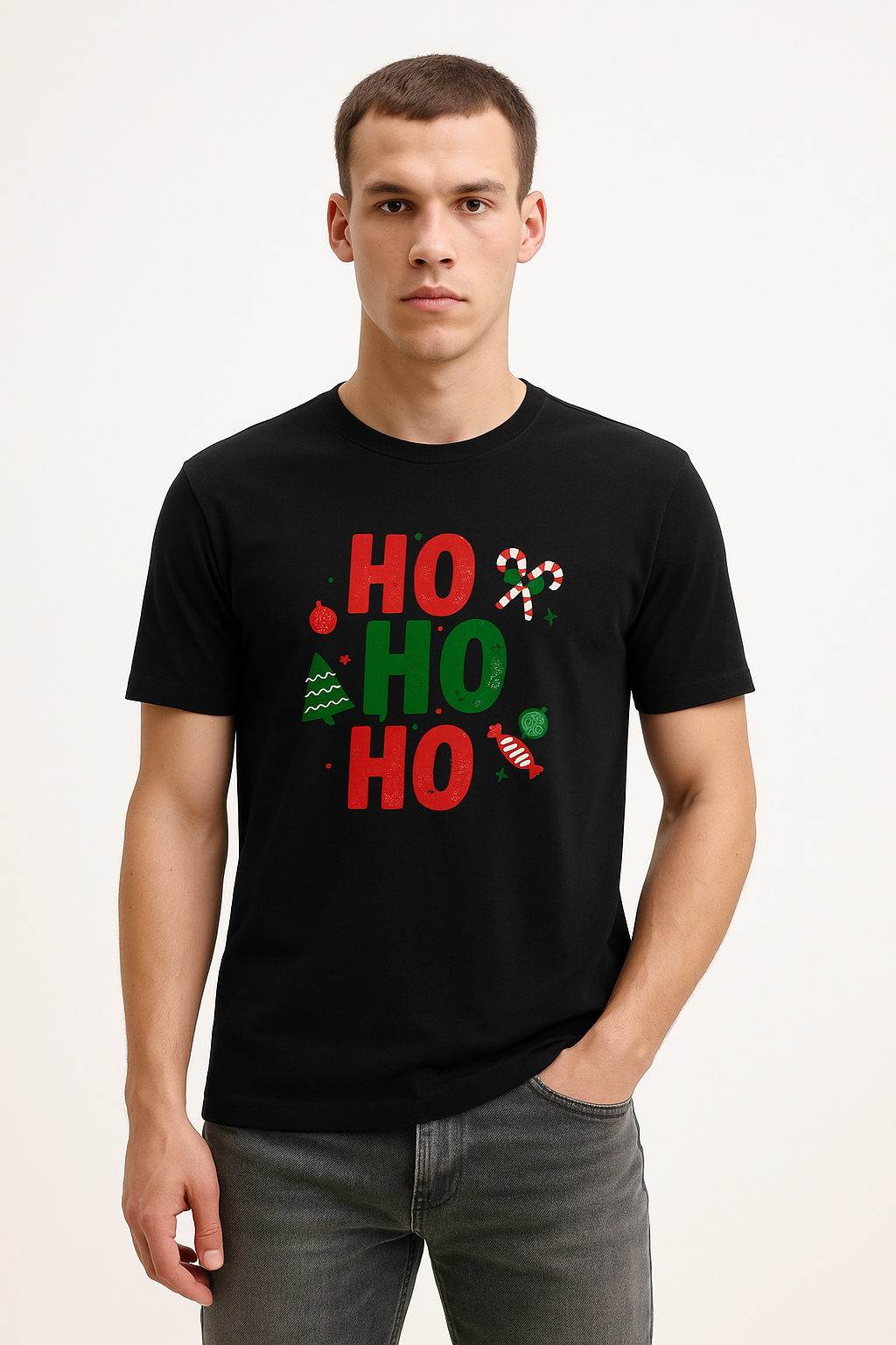 HO HO HO Classic Christmas Graphic Tee – Designed in British Columbia by Mad Rakkoon