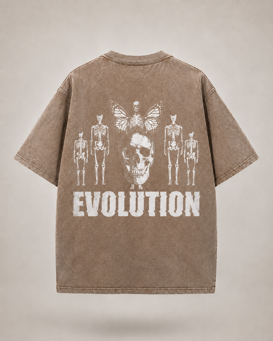 Evolution Acid Wash Brown Oversized Graphic T-Shirt