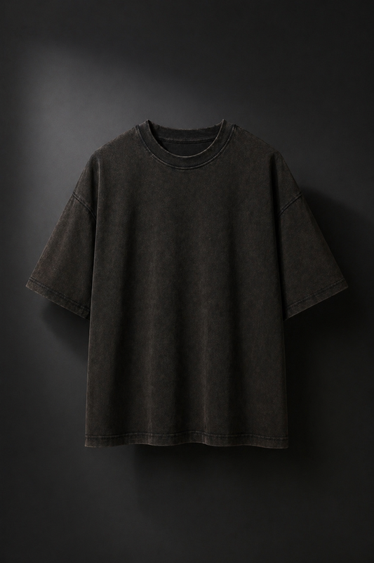 Premium Black Acid Wash Oversized T-Shirt – Heavyweight Luxury Fit 400gsm