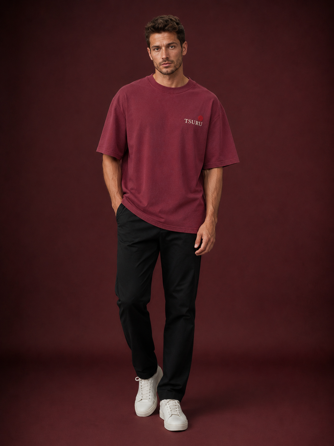 Crimson Crane Heavyweight Baggy Embroidered T-Shirt