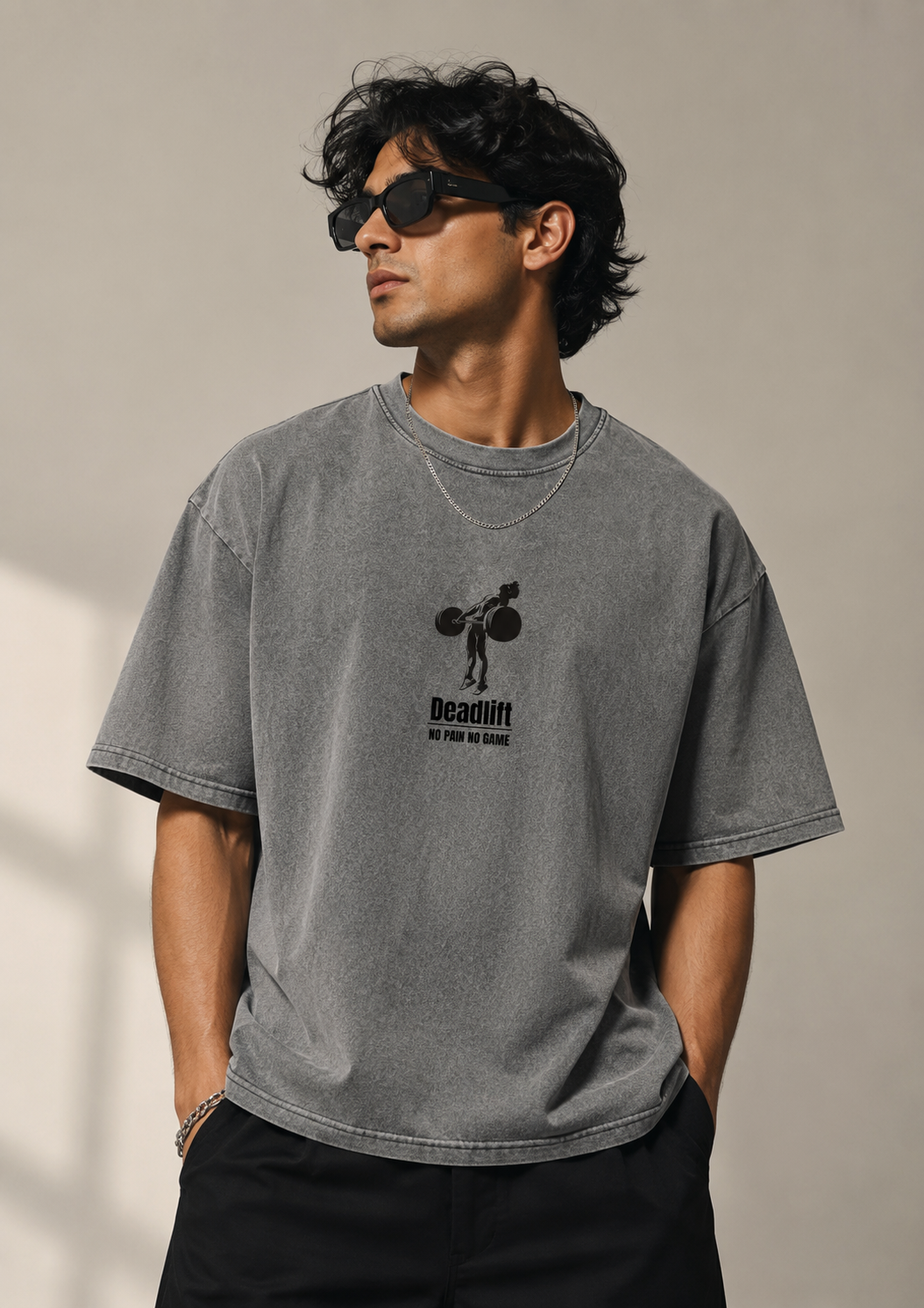 Acid Wash Grey Oversized Gym T-Shirt