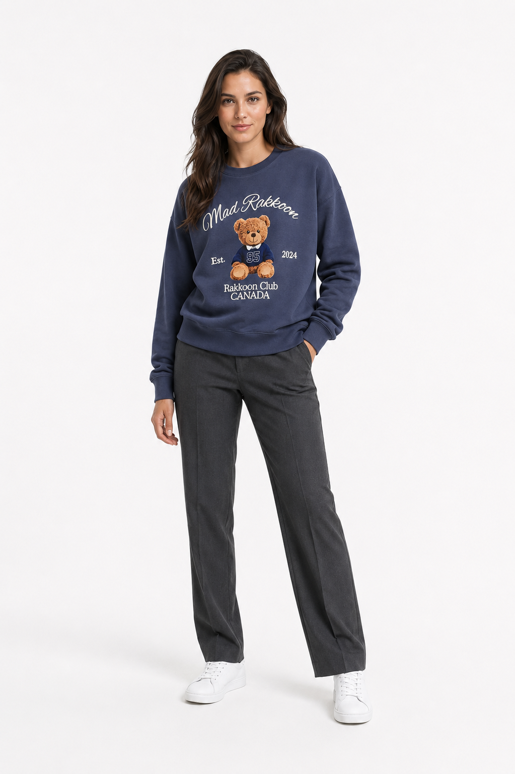 Mad Rakkoon Teddy Club Puff-Print Sweatshirt – Navy