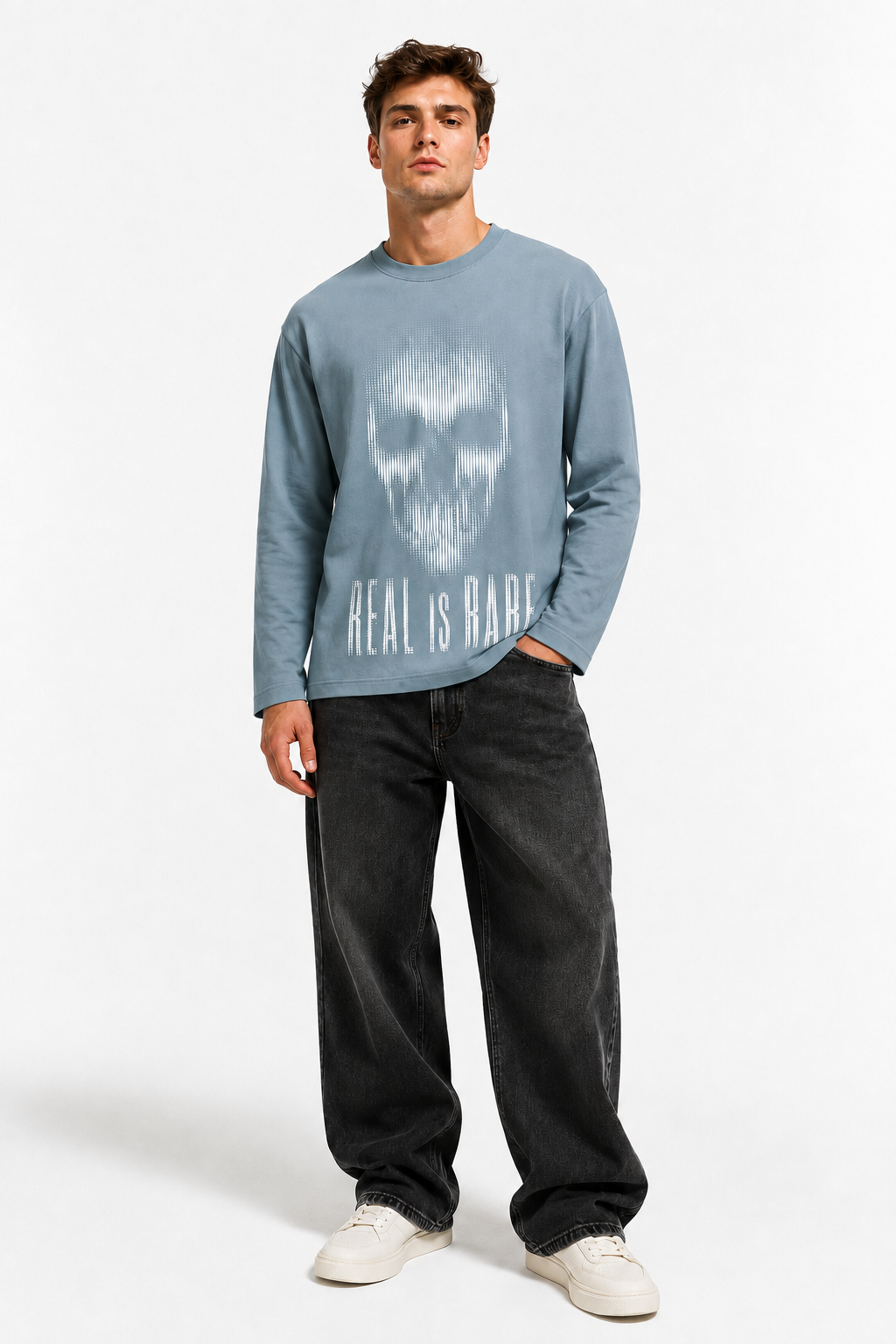 Real Is Rare Skull Graphic 240 GSM Long-Sleeve T-Shirt – Unisex