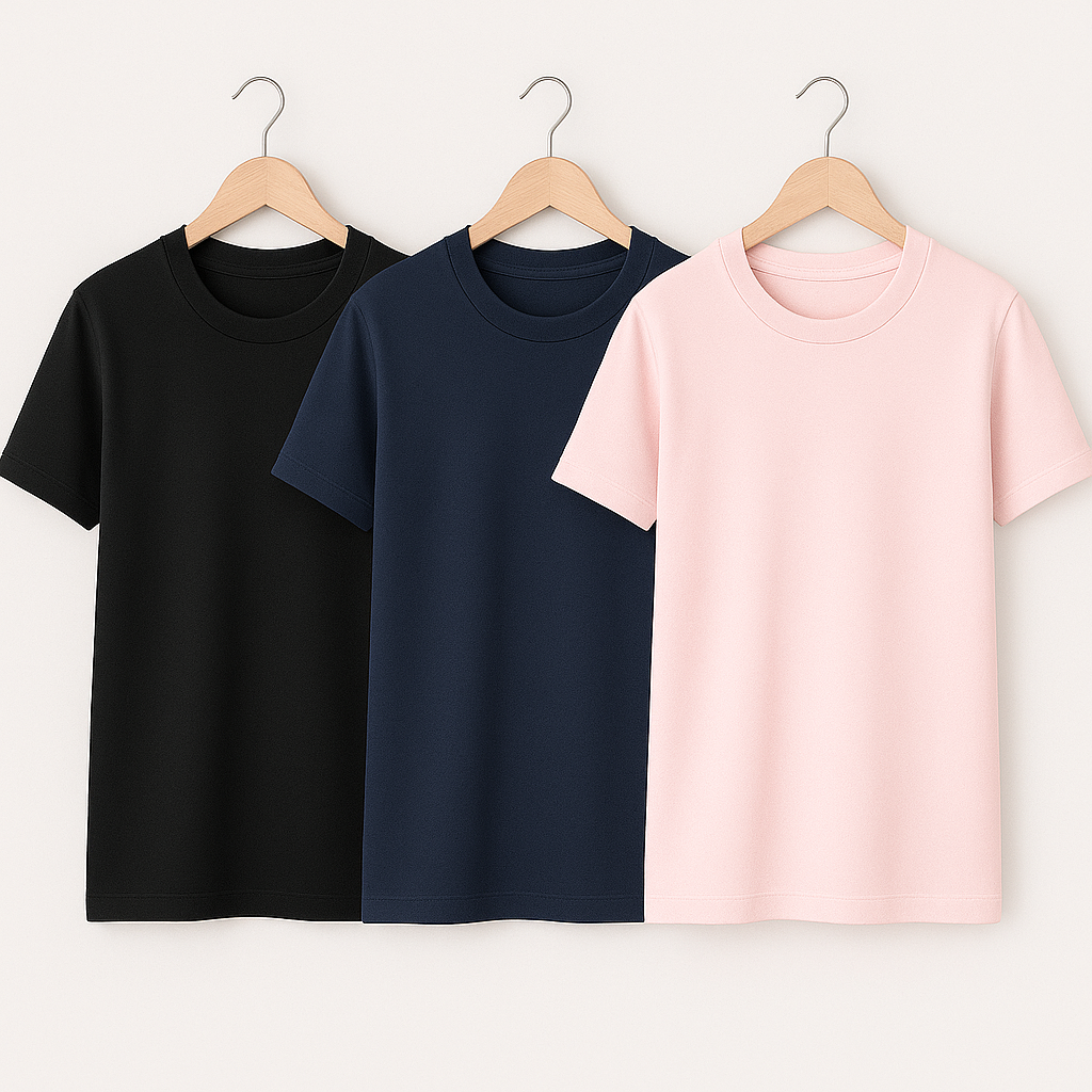 3-Pack Premium Everyday T-Shirt Set – Black, Navy & Light Pink | Mad Rakkoon