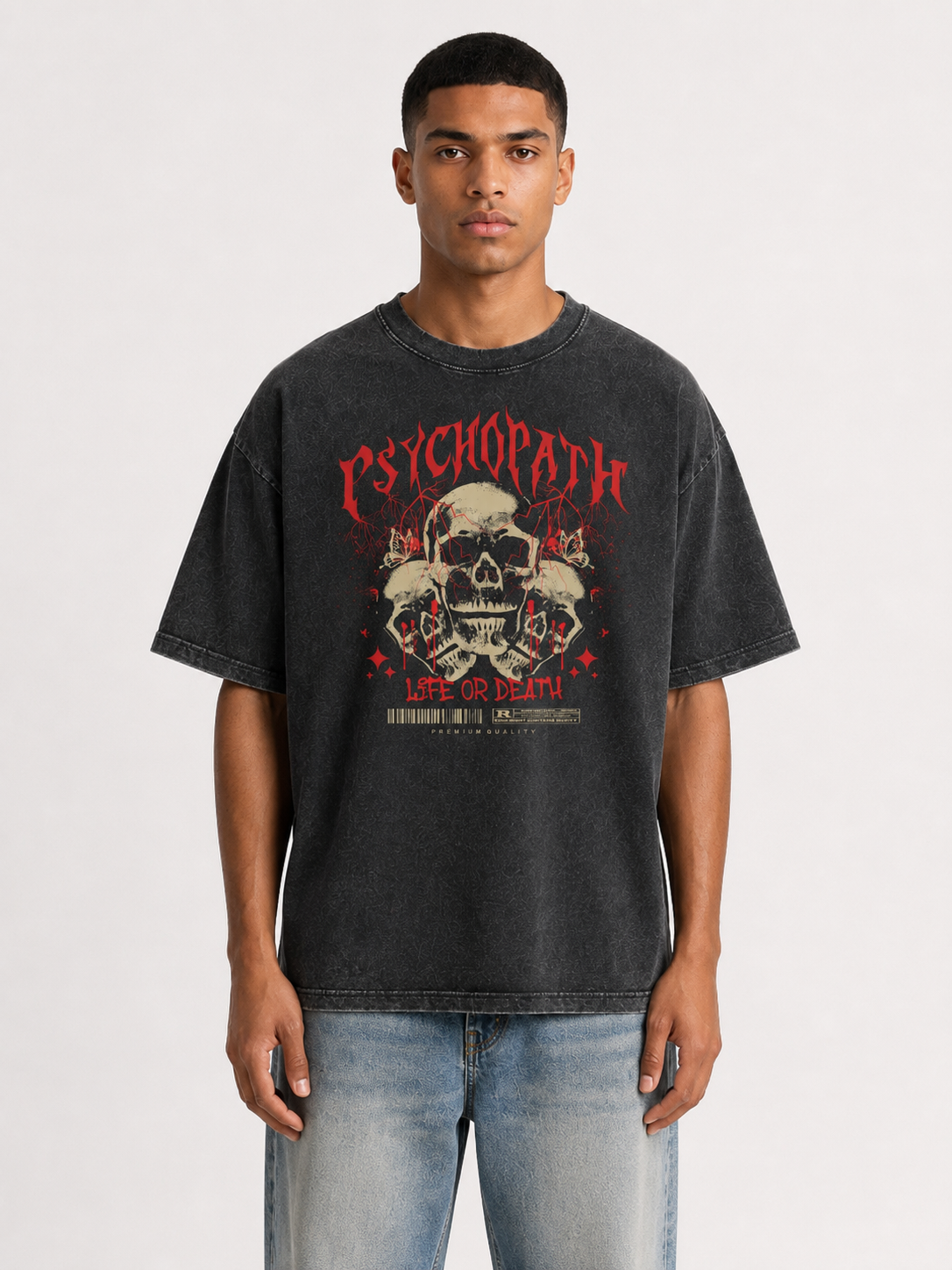 Life or Death Acid Wash Black Oversized Graphic T-Shirt