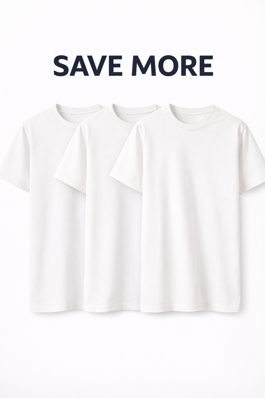White Premium Cotton T-Shirts – Breathable Crew Neck Everyday Essential ( Pack of 3)