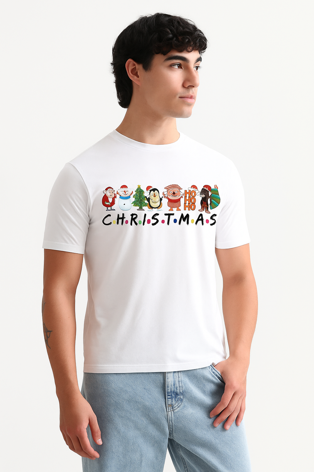 Men’s Premium White “CHRISTMAS Icons” Graphic Tee – 100% Cotton | Holiday Edition