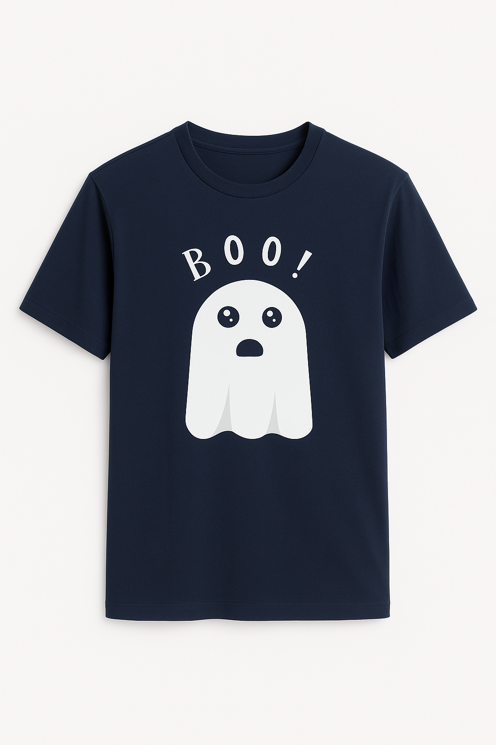 BOO! Cute Ghost Navy T-Shirt – Premium Cotton Graphic Tee