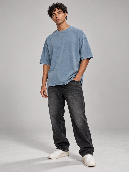 Washed Blue 260 GSM Designer-Cut Baggy T-Shirt