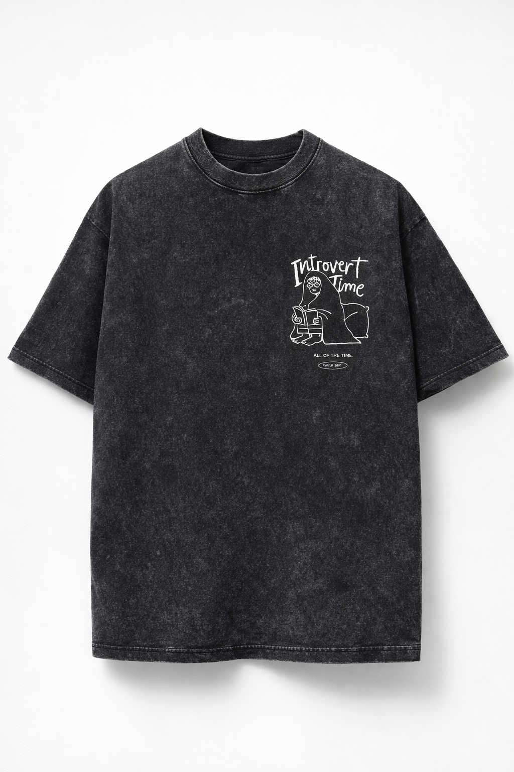 Introvert Time Black Acid Wash Oversized T-Shirt 240 GSM 100% Pure Cotton