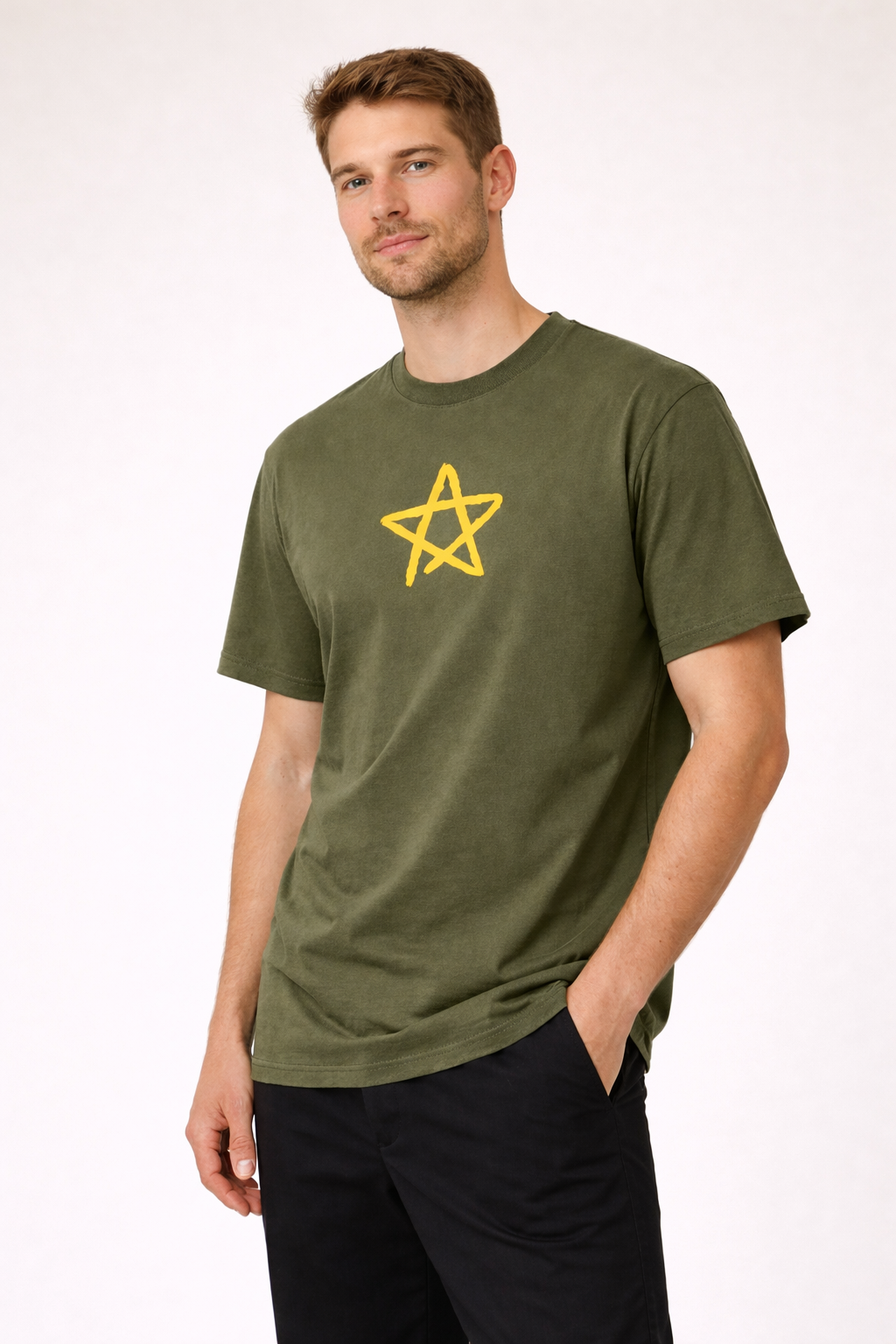 Minimal Star Graphic T-Shirt – Men’s Olive Green Premium Tee