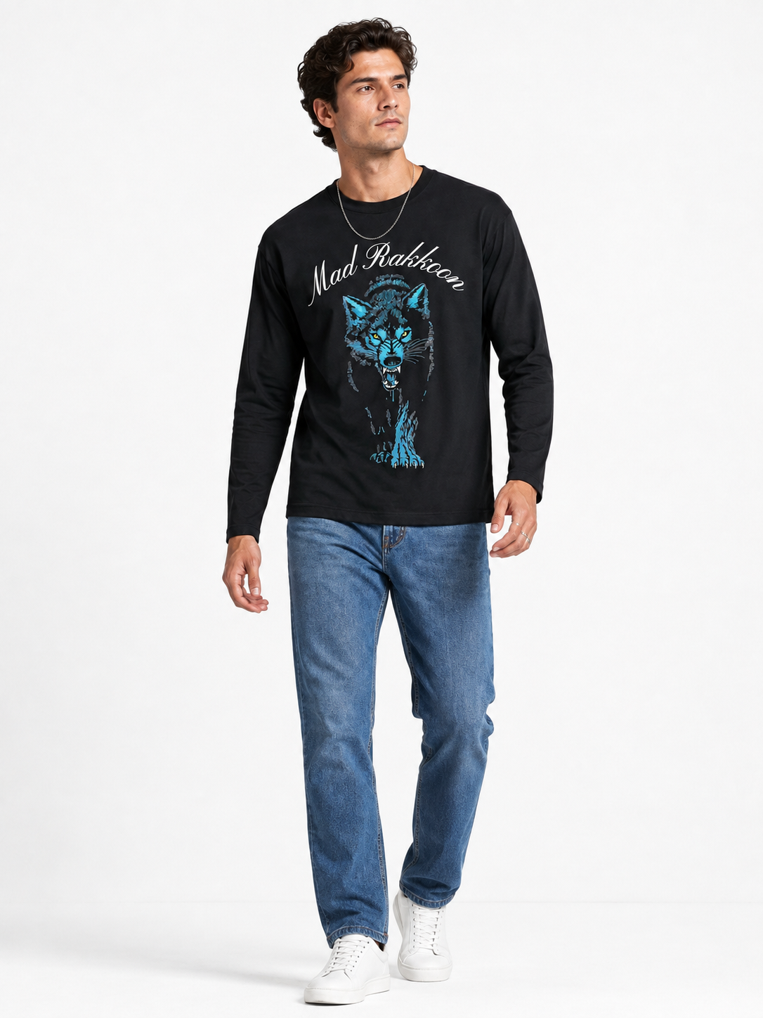 Midnight Wolf 100% Cotton Long-Sleeve T-Shirt – Regular Fit