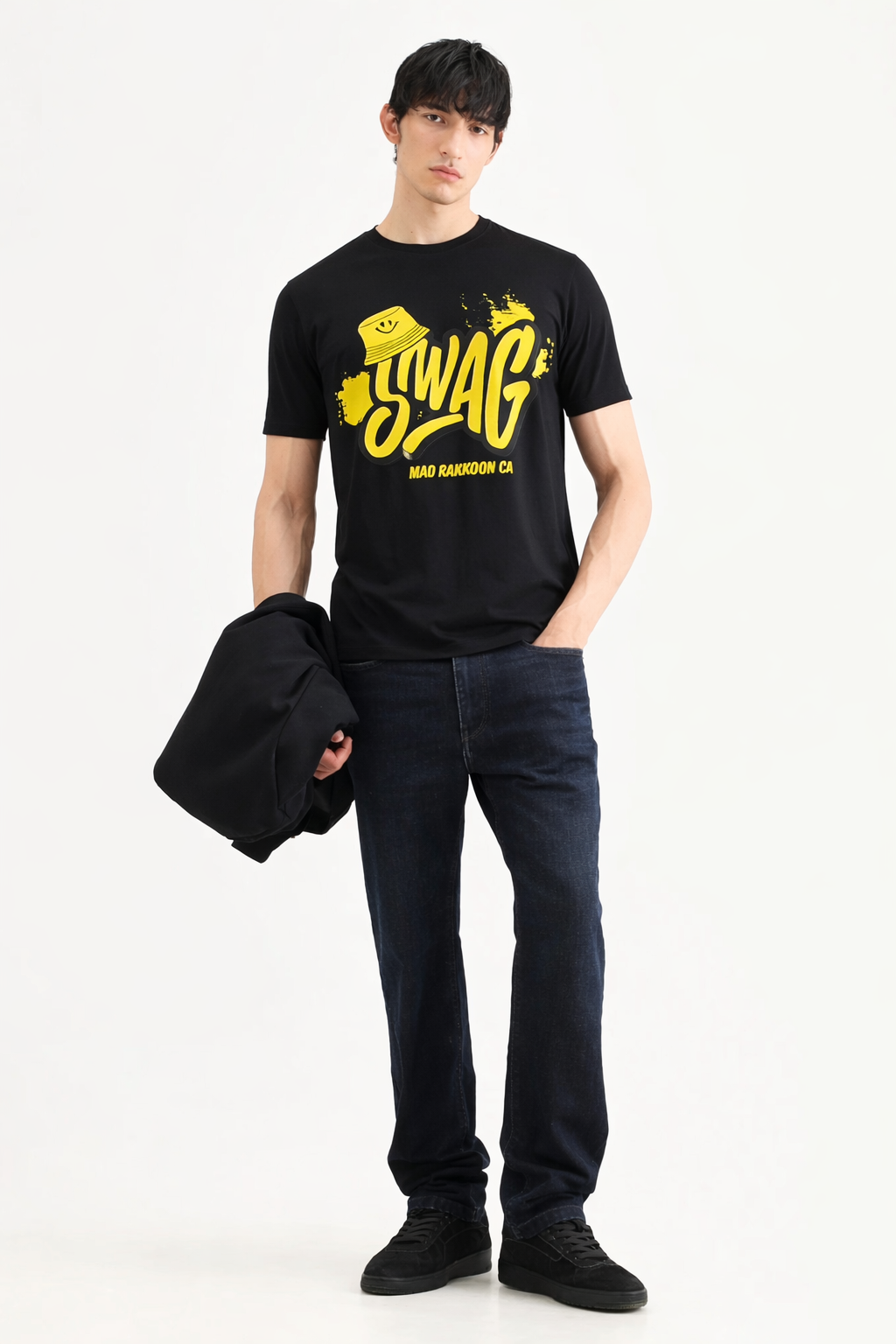SWAG Bold Yellow Print Black T-Shirt – 100% Cotton Regular Fit (Unisex)