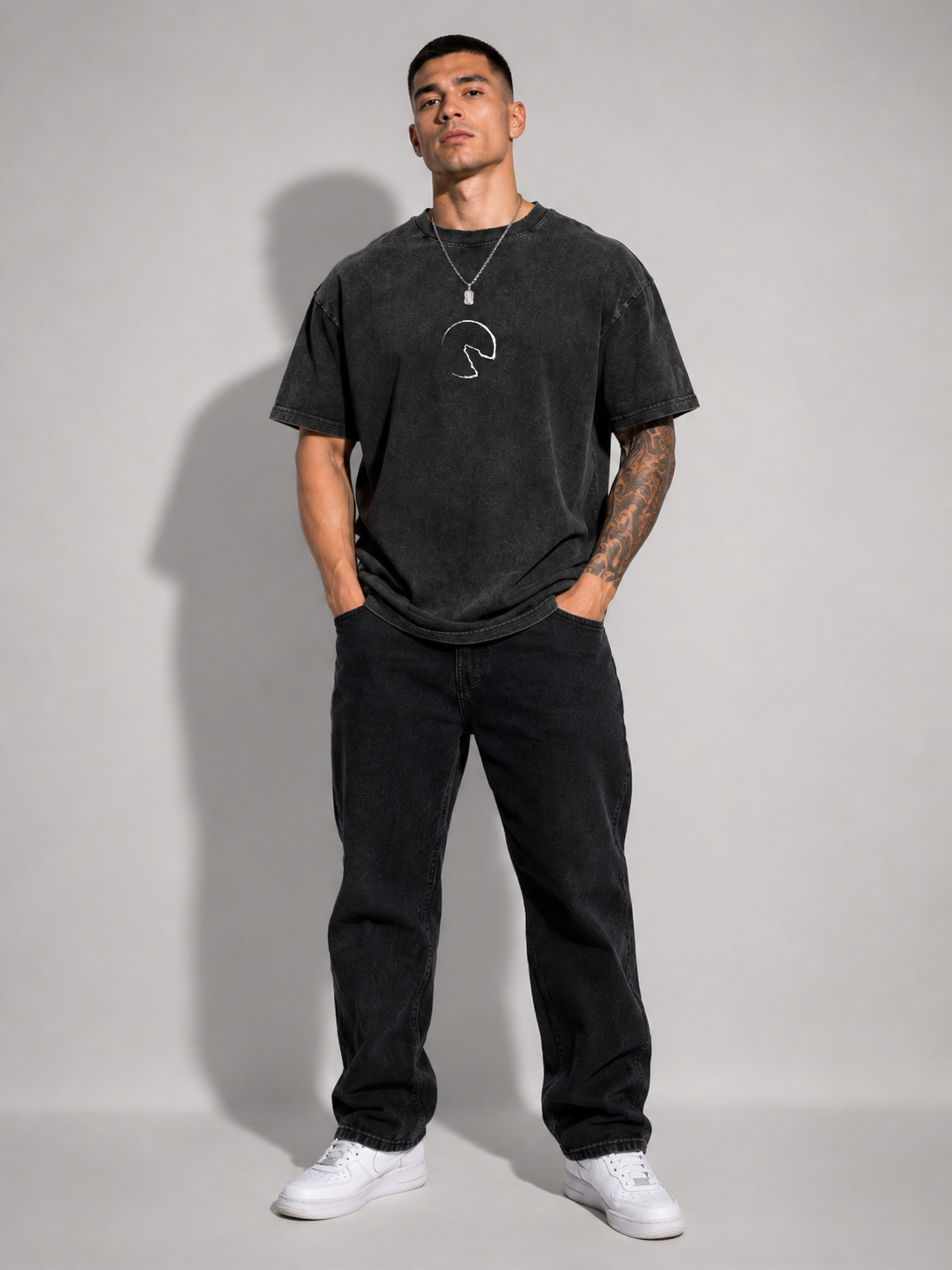 Lone Wolf Acid-Wash Graphic T-Shirt