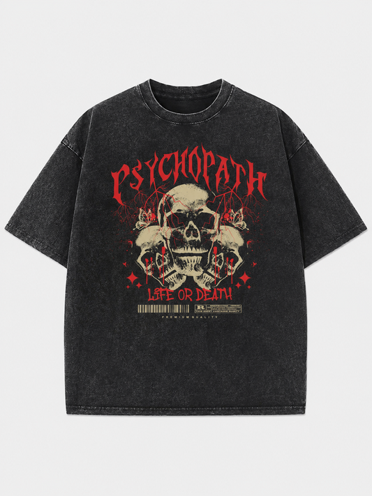 Life or Death Acid Wash Black Oversized Graphic T-Shirt