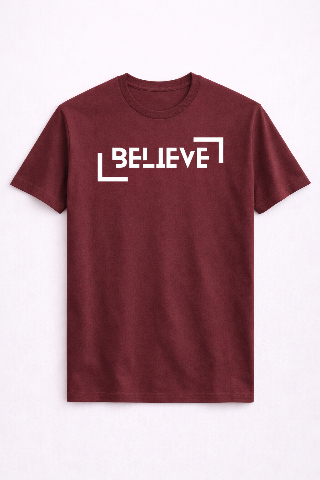 BELIEVE Minimal Statement T-Shirt – Premium Maroon Cotton Tee