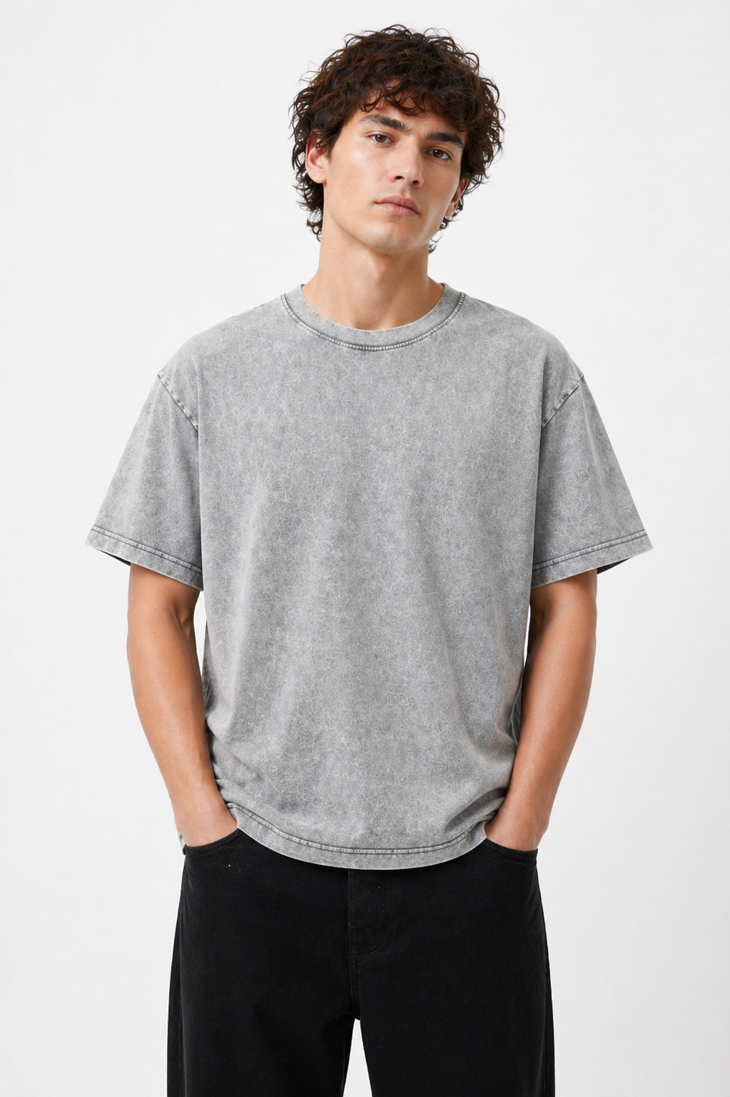 Mad Rakkoon Acid Wash Black Oversized T-Shirt – 240 GSM Heavyweight Relaxed Fit