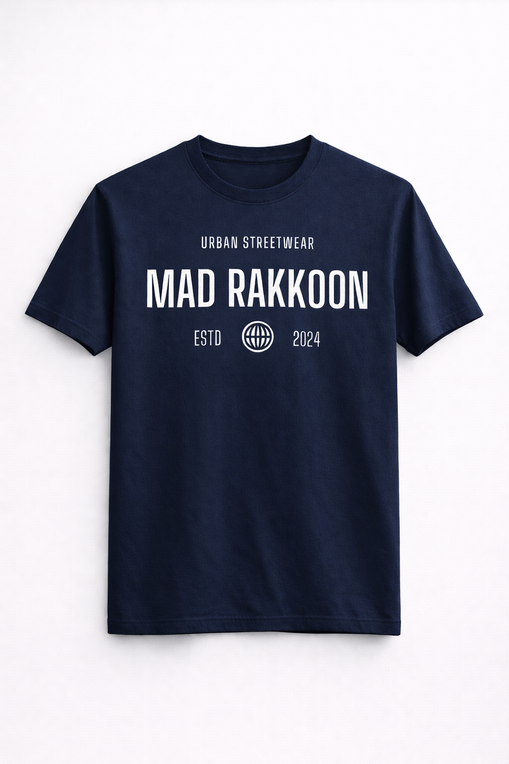 Mad Rakkoon urban streetwear logo t shirt blue cotton minimal design tee for men