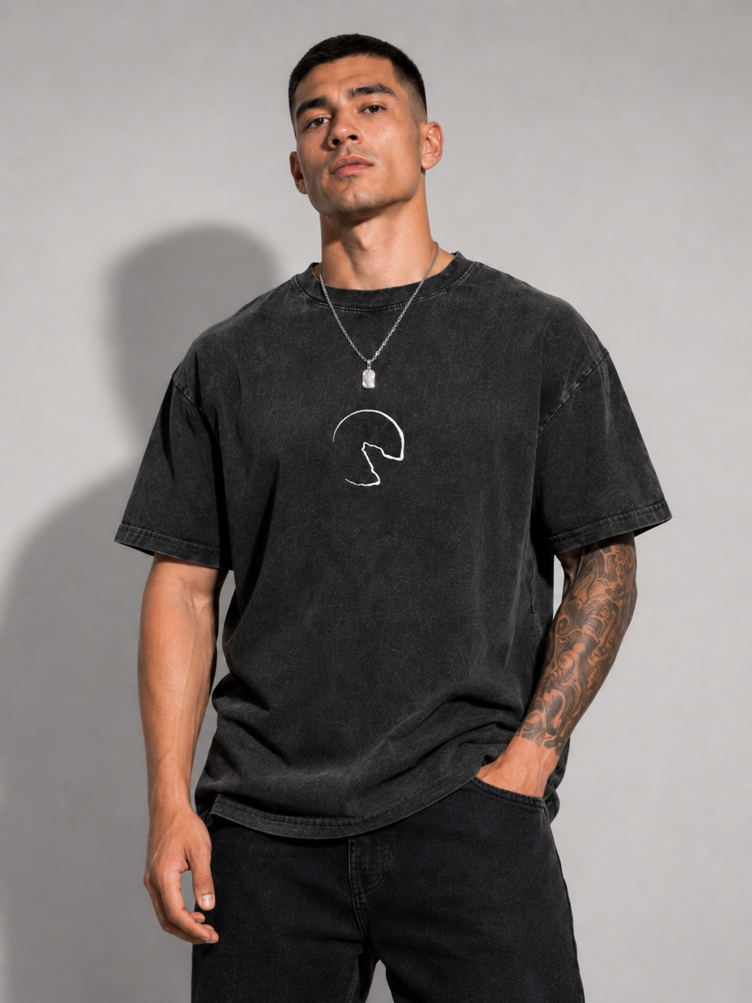 Lone Wolf Acid-Wash Graphic T-Shirt