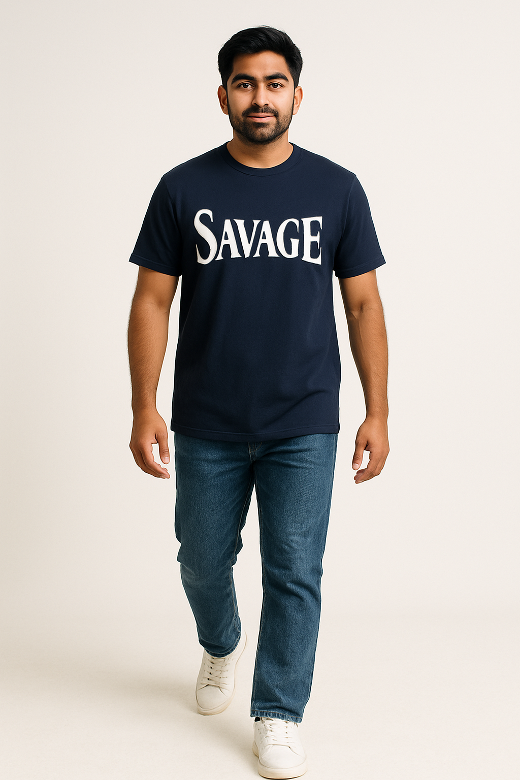 Savage Bold Typography Tee – Navy Blue Premium Cotton | Streetwear Graphic T-Shirt