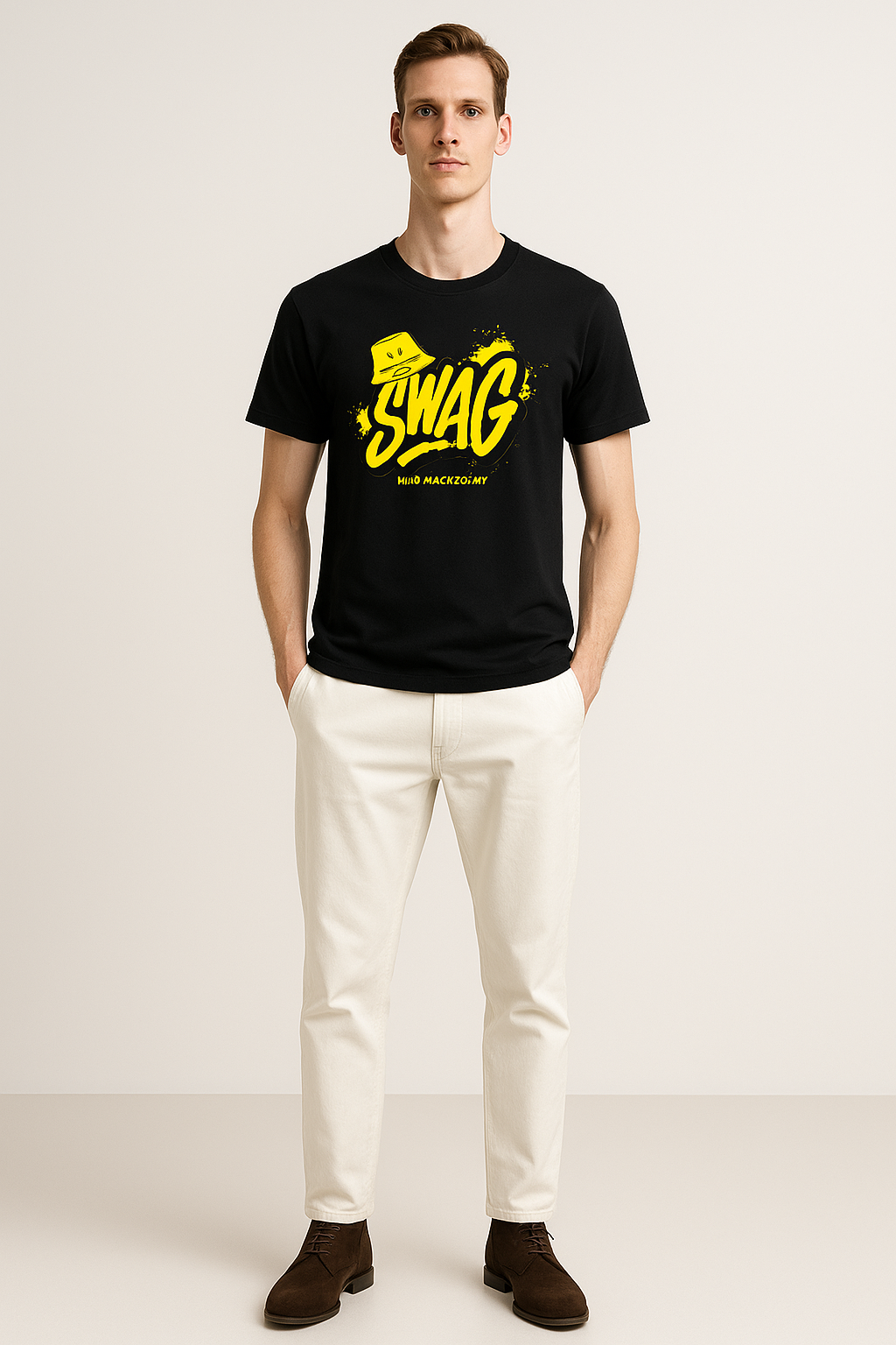 SWAG Bold Yellow Print Black T-Shirt – 100% Cotton Regular Fit (Unisex)