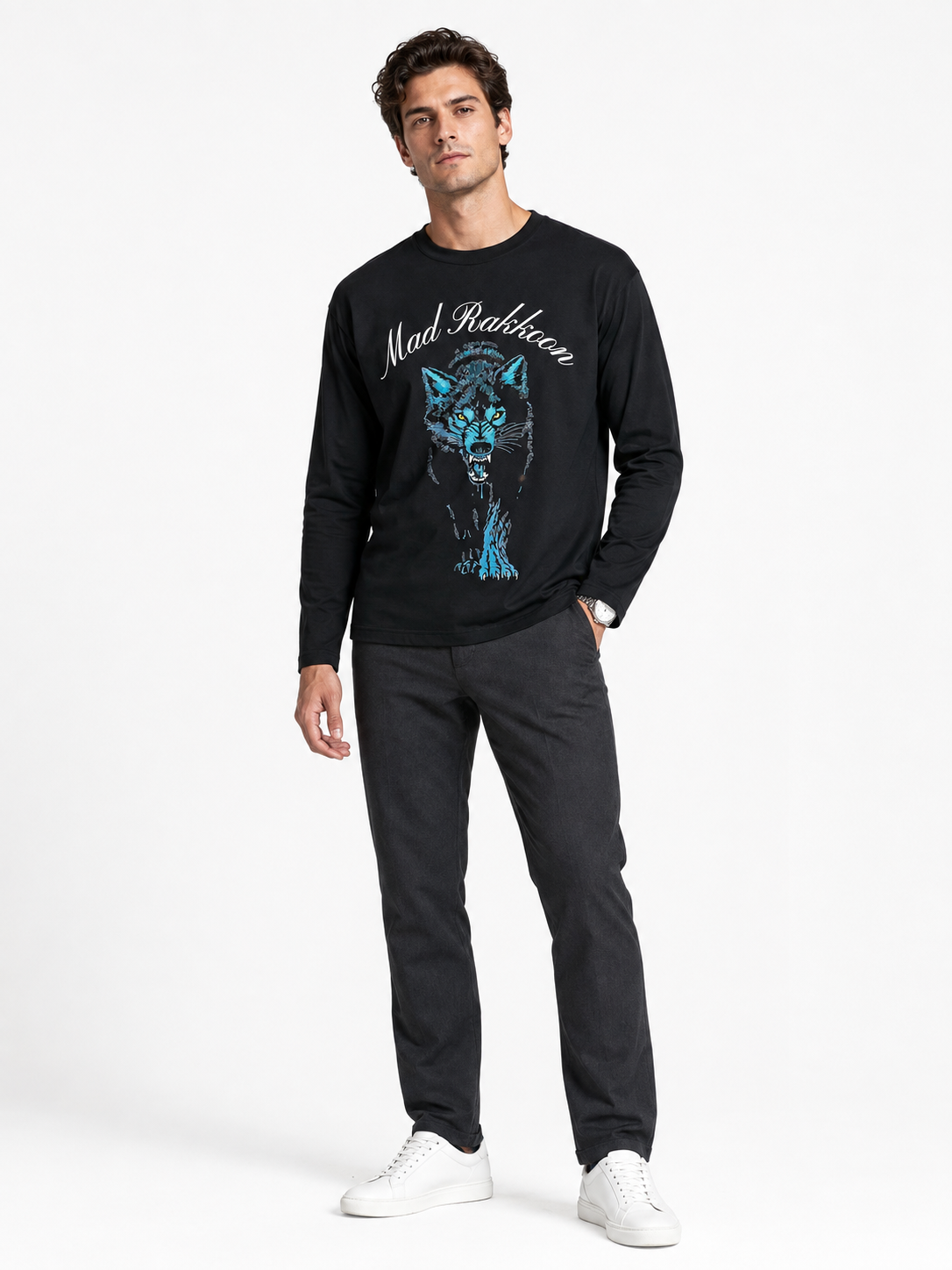 Midnight Wolf 100% Cotton Long-Sleeve T-Shirt – Regular Fit