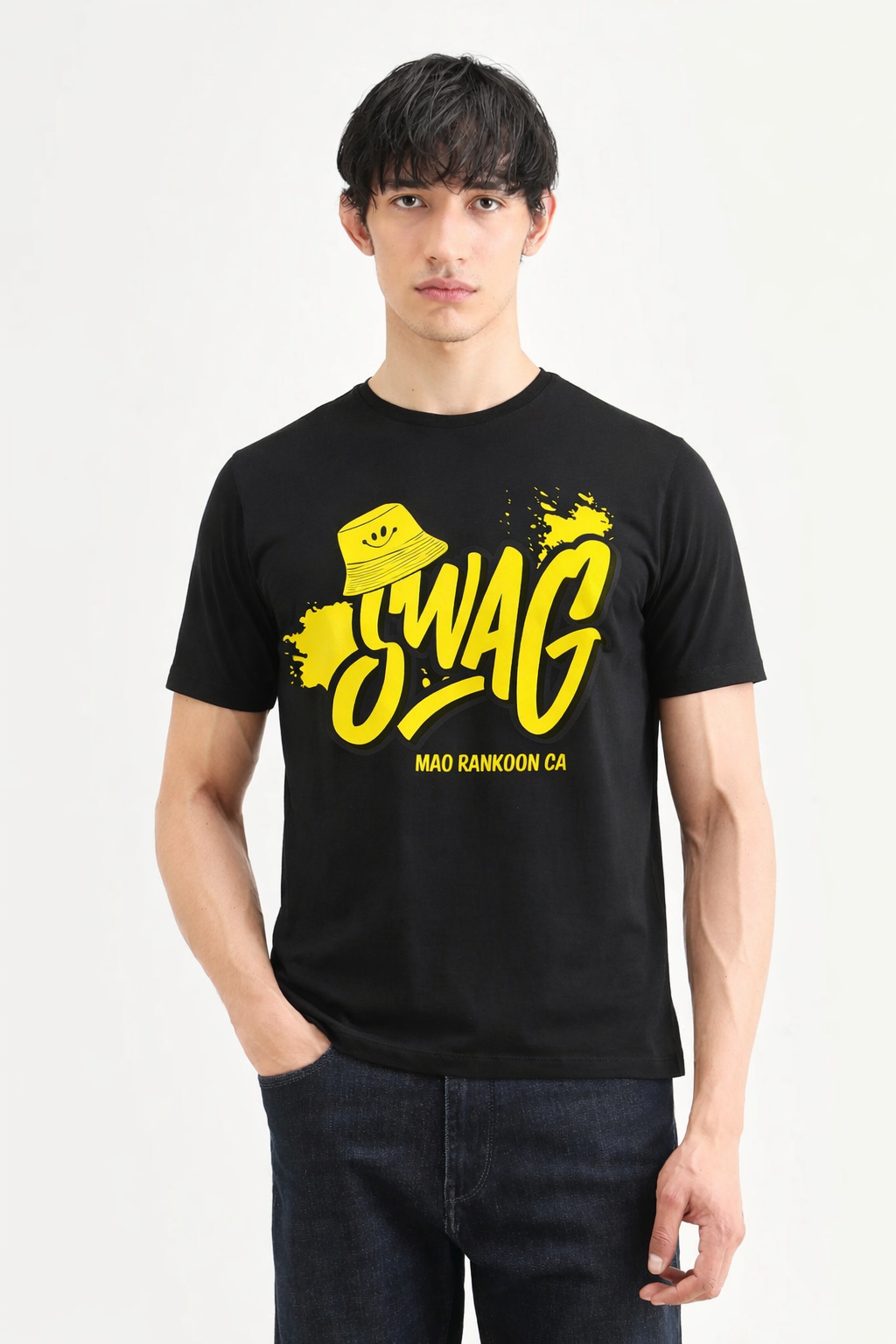 SWAG Bold Yellow Print Black T-Shirt – 100% Cotton Regular Fit (Unisex)