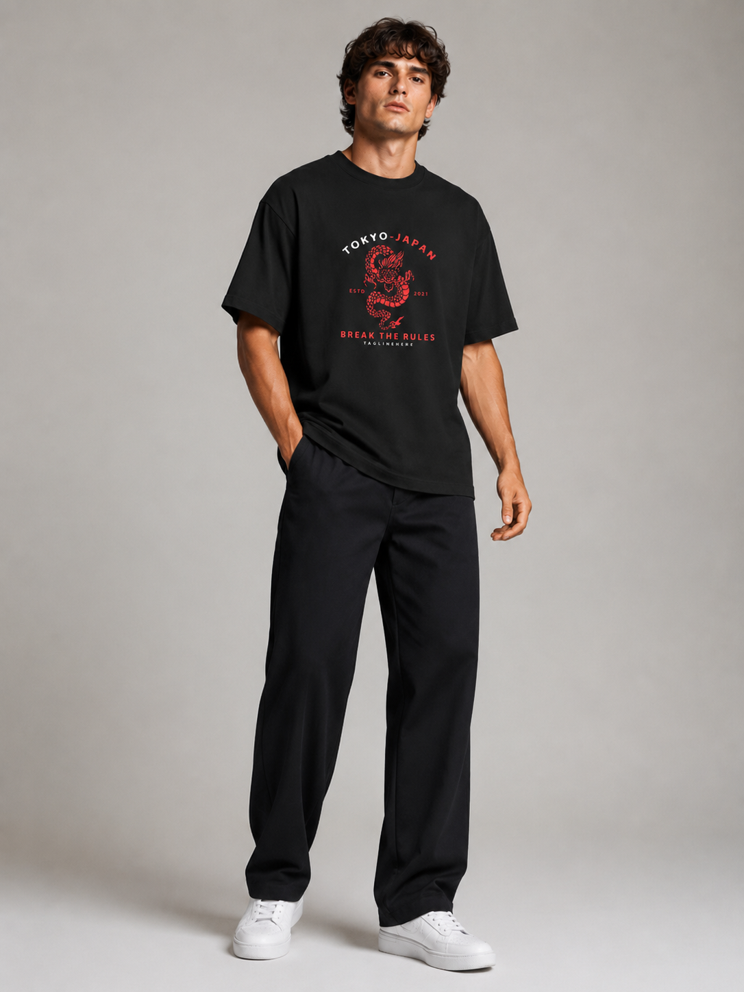 Tokyo Japan Dragon Graphic Relaxed Black T-Shirt