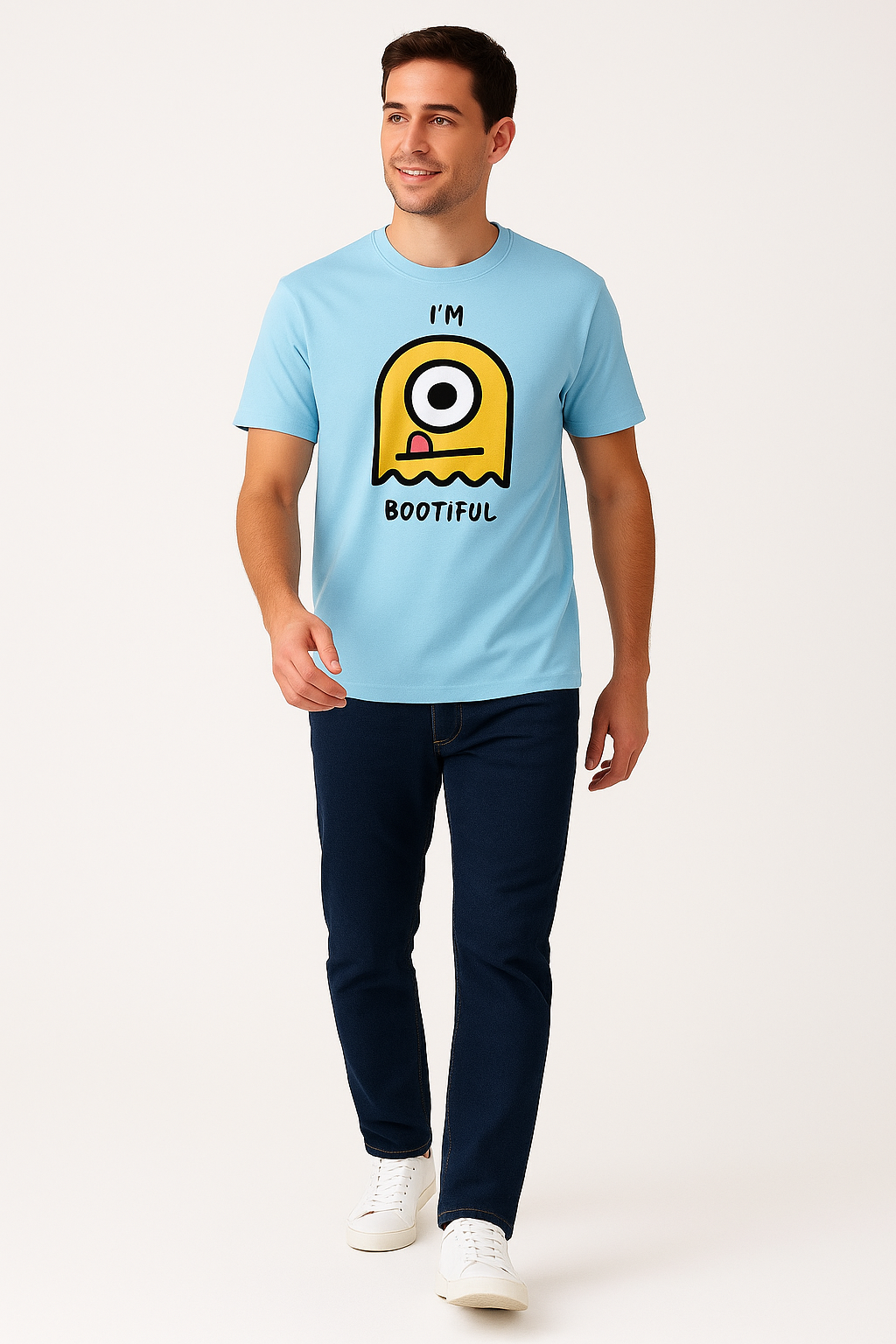 I’m Bootiful – Cute Monster Graphic Tee | Premium Cotton Sky Blue T-Shirt